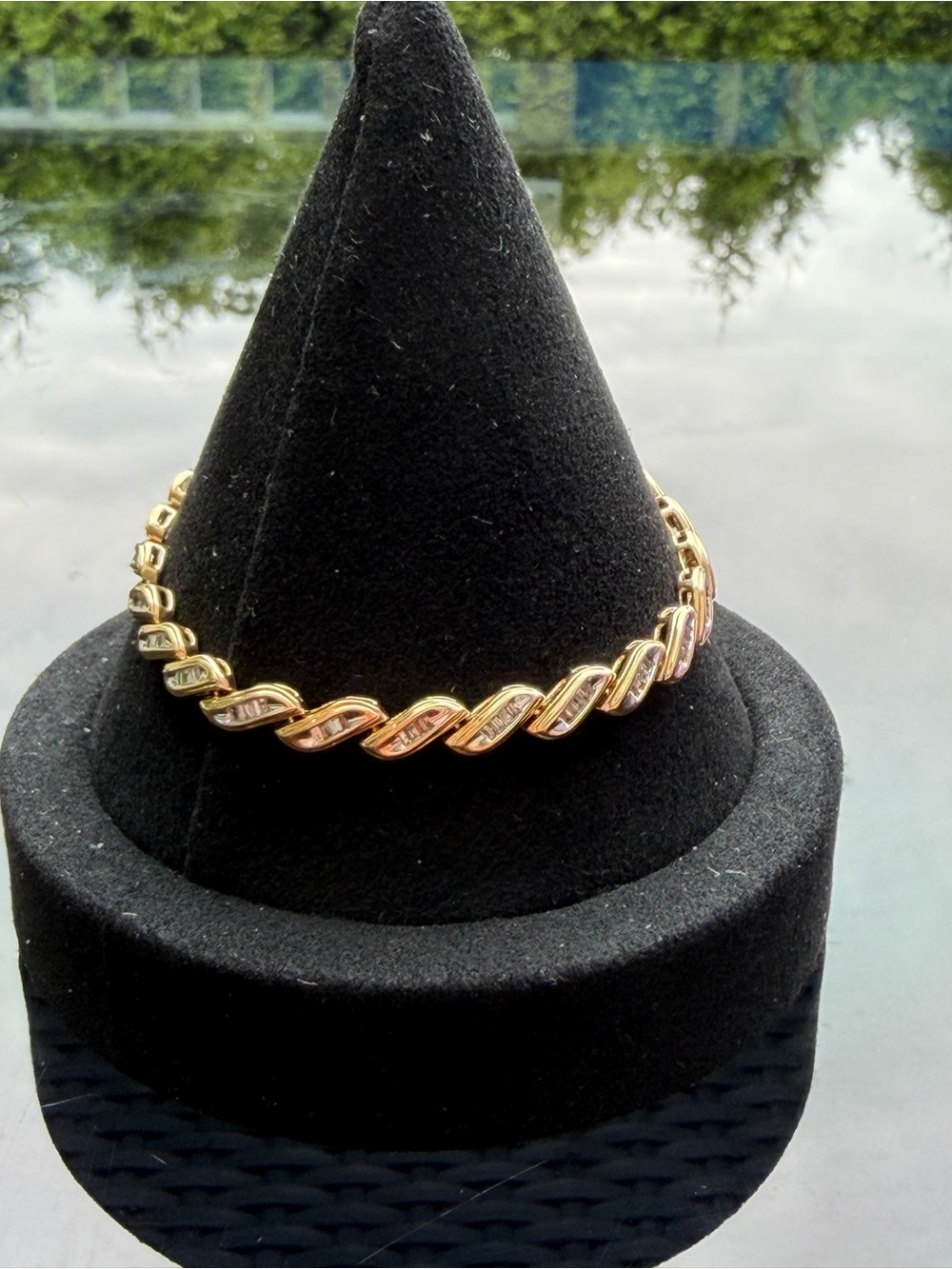 Vintage 14k Gold Natural Diamond Channel-set Baguette Bracelet